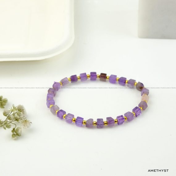 Amethyst Cubical Bead Bracelet