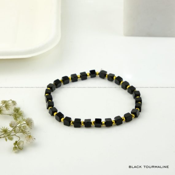 Black Tourmaline Cubical Bead Crystal Bracelet