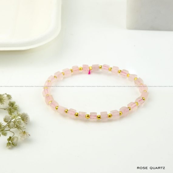 rose quartz Cubical Bead Crystal Bracelet