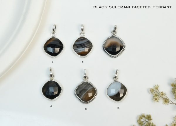 Black Sulemani Faceted Silver Pendant