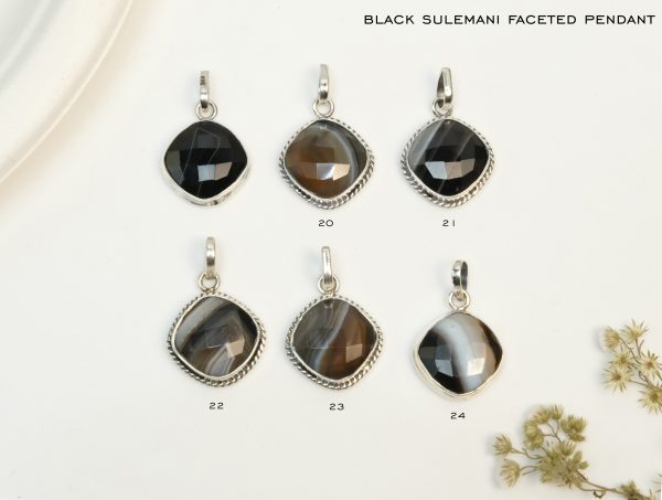 Black Sulemani Faceted Silver Pendant