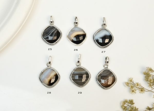 Black Sulemani Faceted Silver Pendant