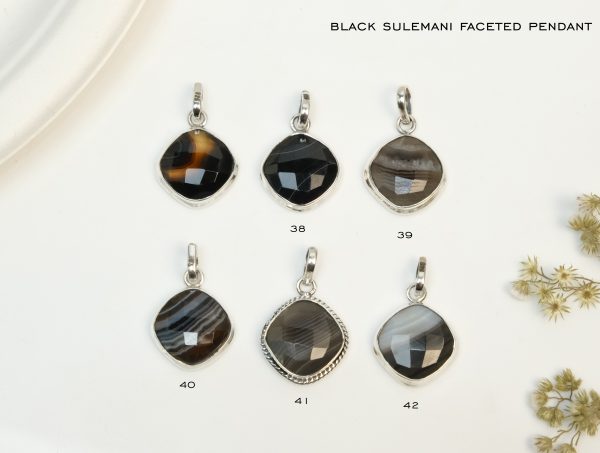 Black Sulemani Faceted Silver Pendant