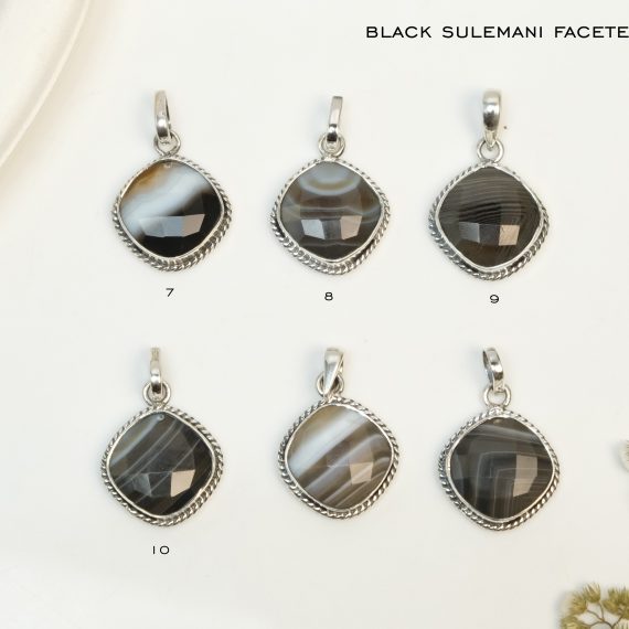Black Sulemani Faceted Silver Pendant