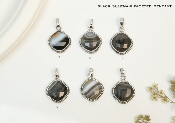 Black Sulemani Faceted Silver Pendant