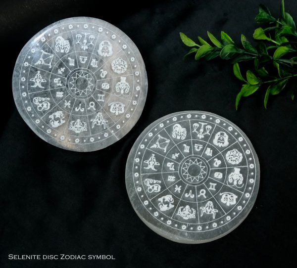 Selenite Crystal Charging Plate with Zodiac Symbols