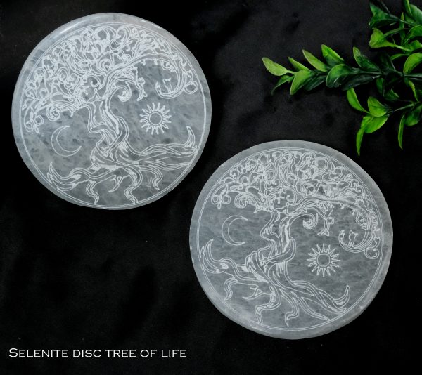Selenite Crystal Charging Plate with Tree of Life Engraving