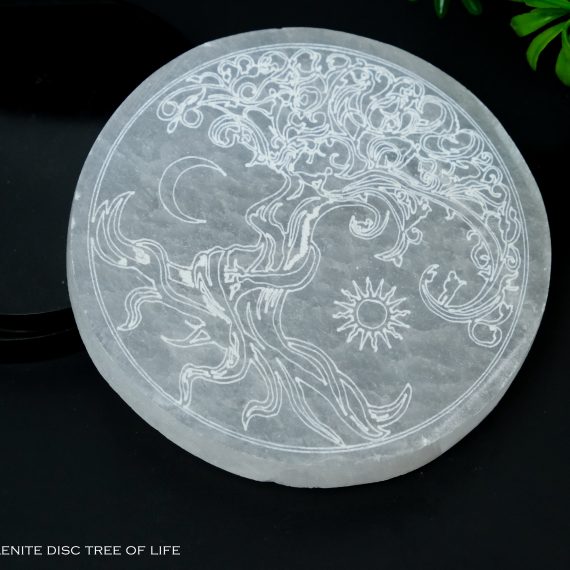 Selenite Crystal Charging Plate with Tree of Life Engraving