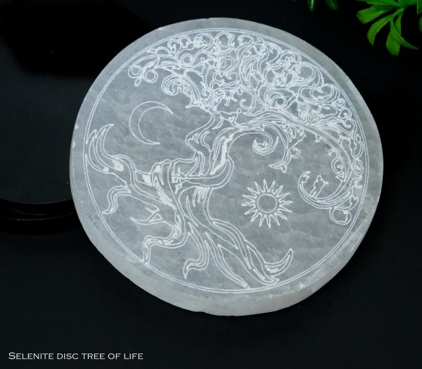 Selenite Crystal Charging Plate with Tree of Life Engraving