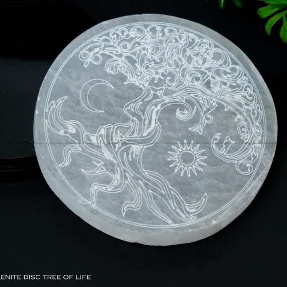 Selenite Crystal Charging Plate with Tree of Life Engraving
