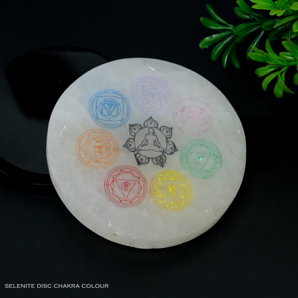 Selenite Crystal Charging Plate with 7 Chakra Symbols