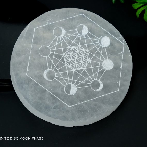 Selenite Crystal Charging Plate with Moon Phases