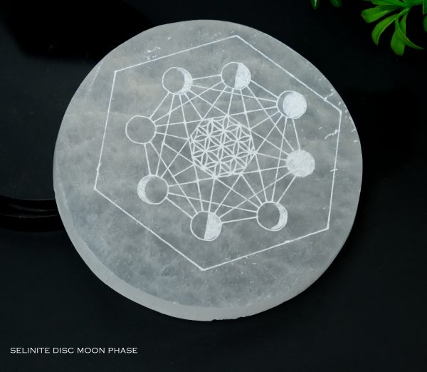 Selenite Crystal Charging Plate with Moon Phases