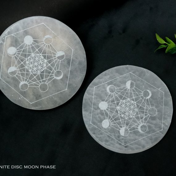 Selenite Crystal Charging Plate with Moon Phases