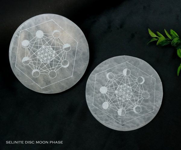Selenite Crystal Charging Plate with Moon Phases