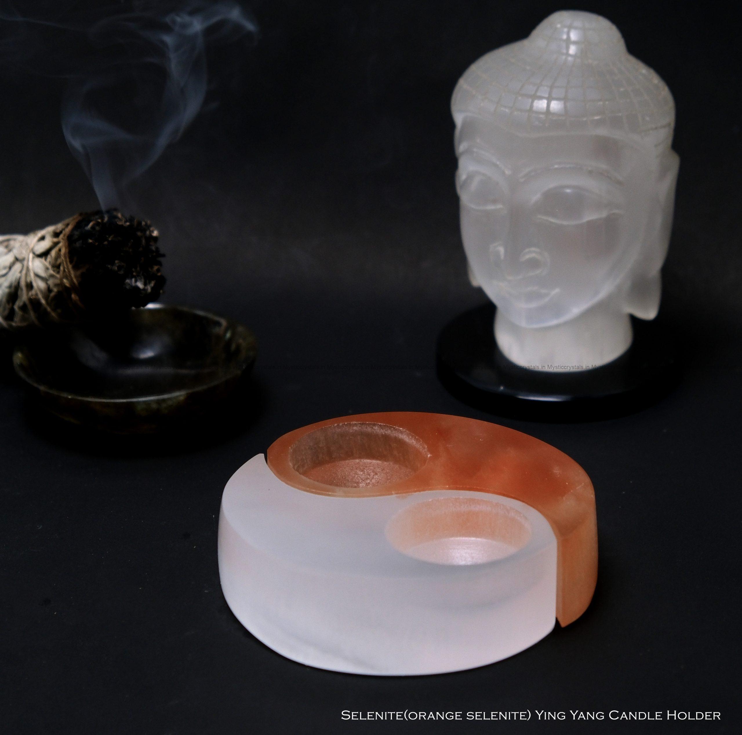 Selenite Ying Yang Candle Holder