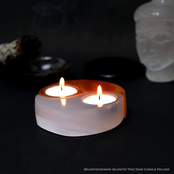 Selenite Ying Yang Candle Holder