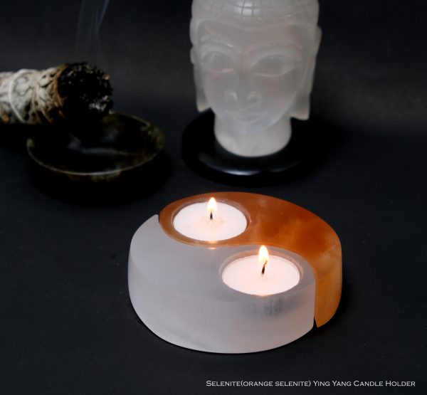 Selenite Ying Yang Candle Holder