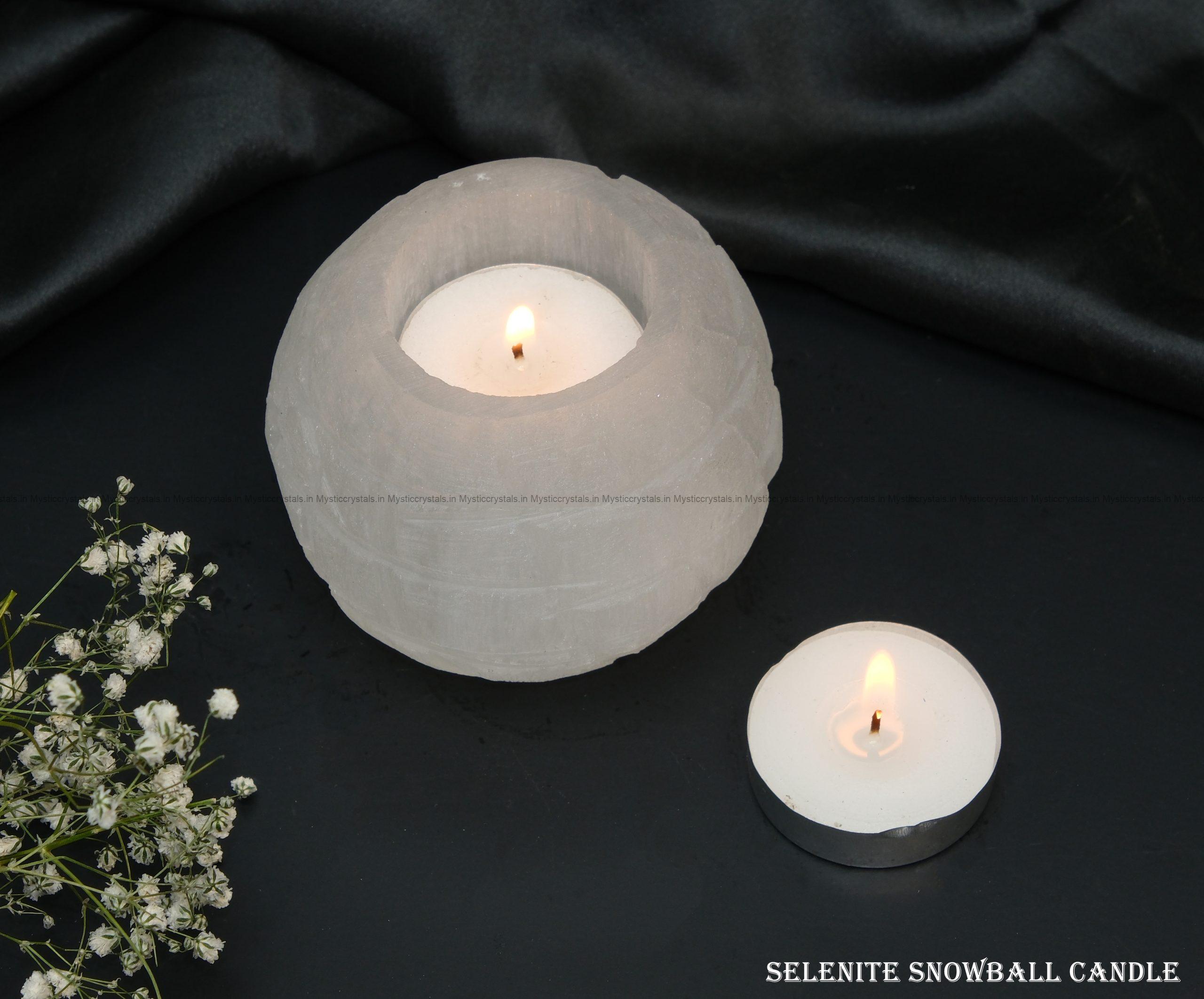 Selenite Candle Holder Snowball Shape