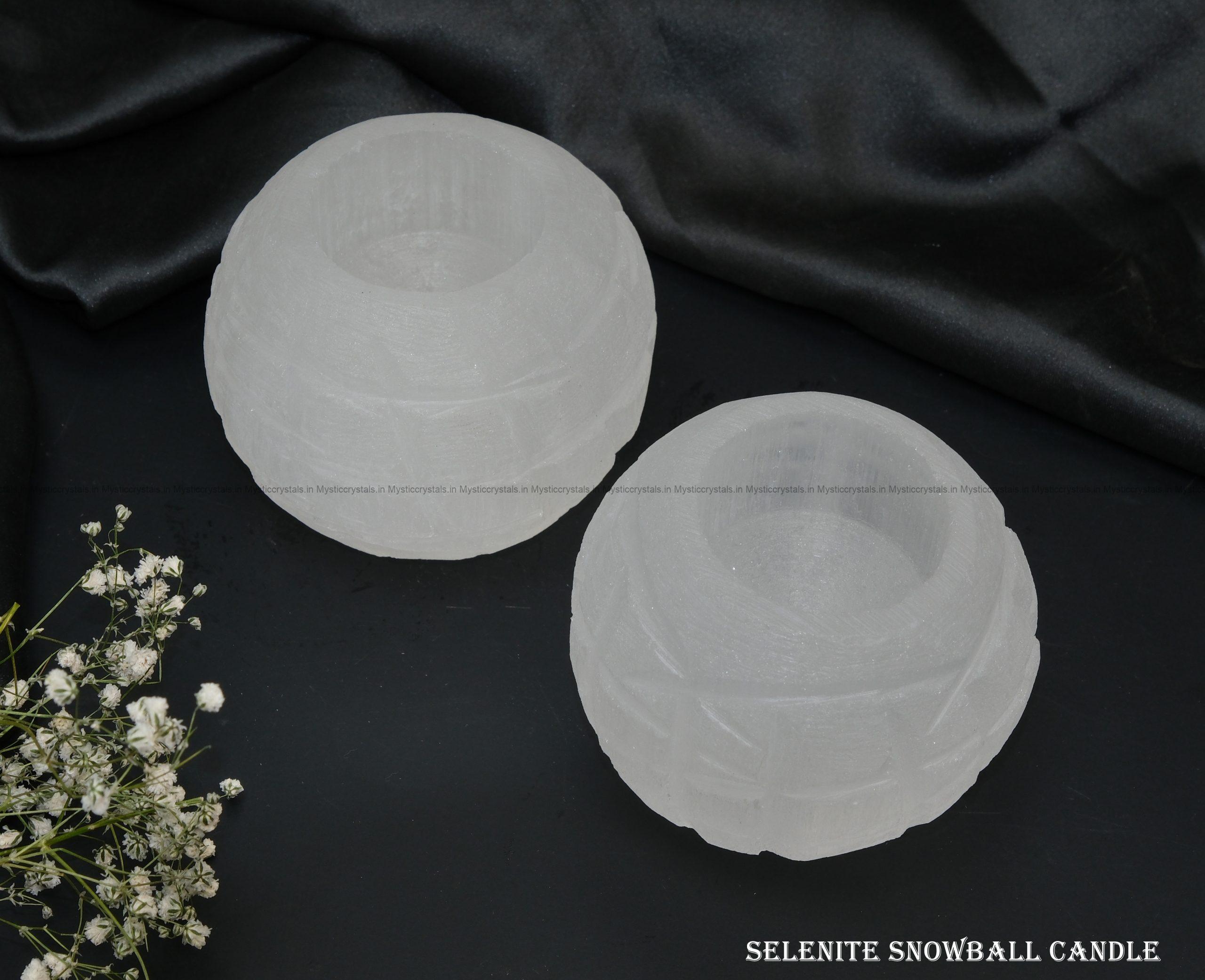 Selenite Candle Holder Snowball Shape