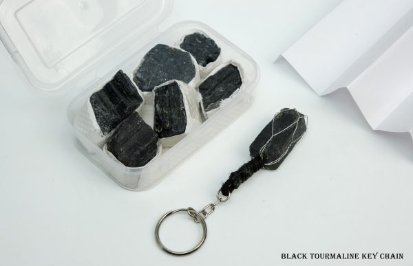 Natural Black Tourmaline Raw Crystal with Key chain