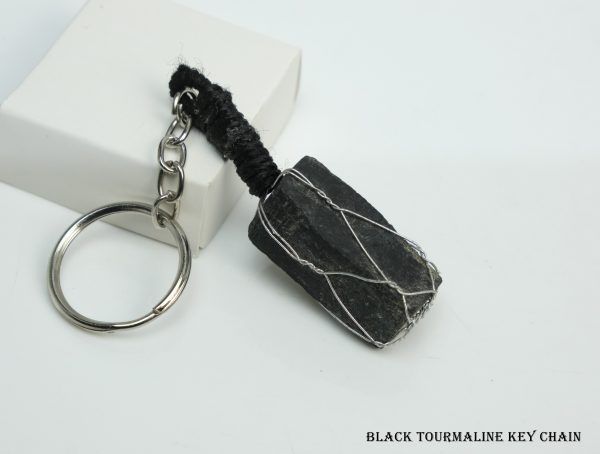 Natural Black Tourmaline Raw Key chain