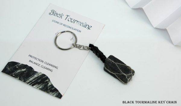 Natural Black Tourmaline Raw Key chain