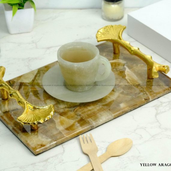 Yellow Aragonite Crystal Serving Tray