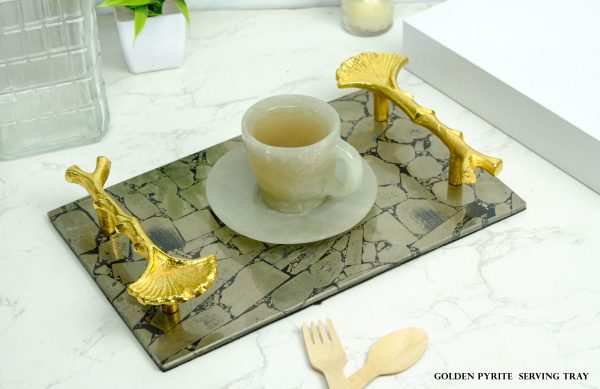 Golden Pyrite Crystal Serving Tray