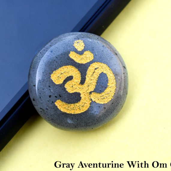 Grey Aventurine (light) Om Engraved Cabochon