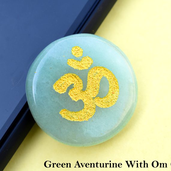 Green Aventurine (light) Om Engraved Cabochon