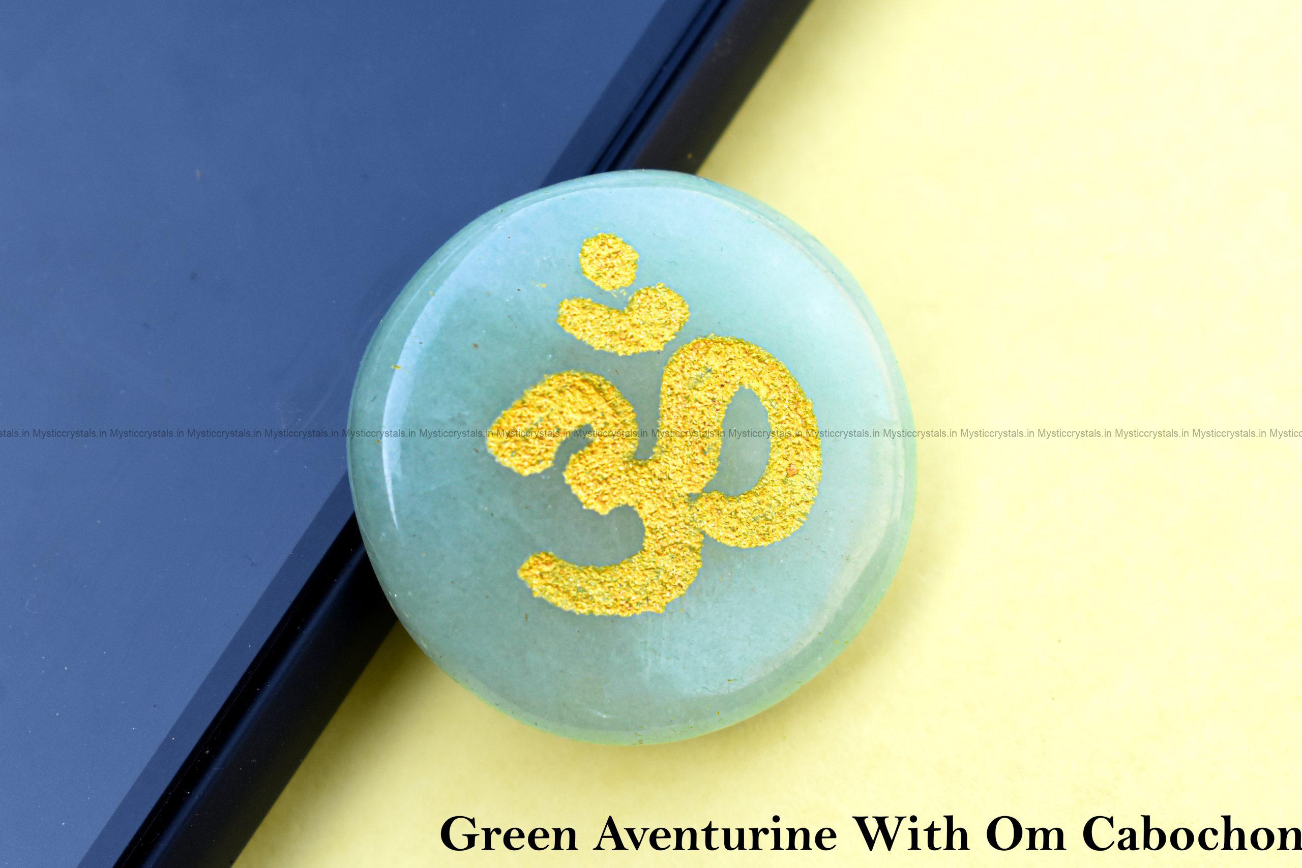 Green Aventurine (light) Om Engraved Cabochon