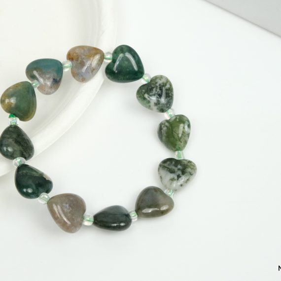 Moss Agate Heart Shape Bead Bracelet