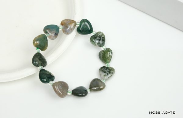 Moss Agate Heart Shape Bead Bracelet