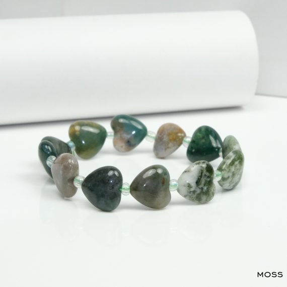 Moss Agate Heart Shape Bead Bracelet