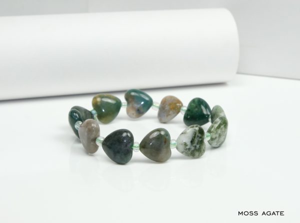 Moss Agate Heart Shape Bead Bracelet