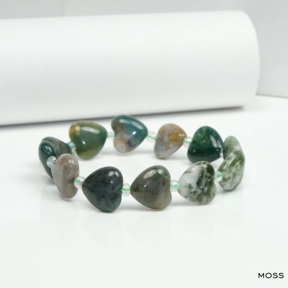 Moss Agate Heart Shape Bead Bracelet