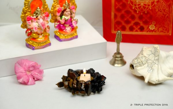 Triple Protection Crystal Diya for Protection, Grounding & Positive Energy