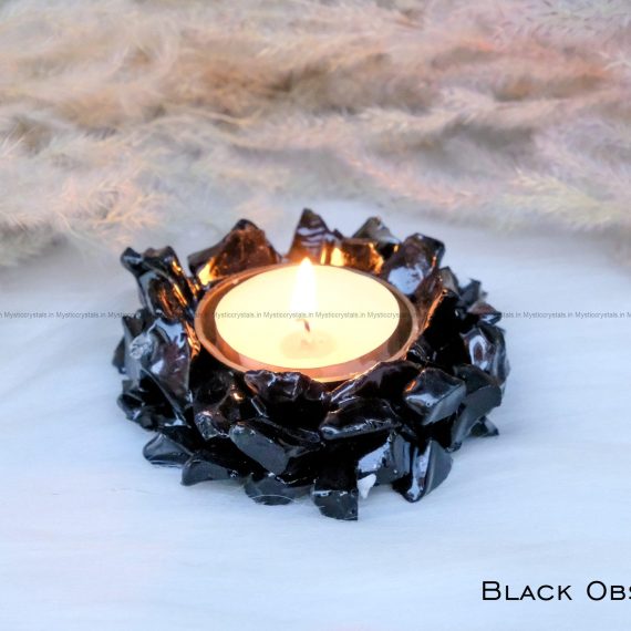 Black Obsidian Crystal Diya