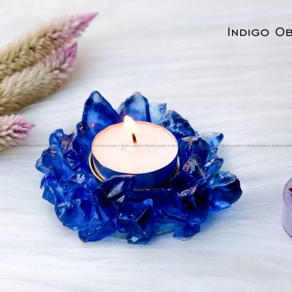 Indigo Obsidian Crystal Diya