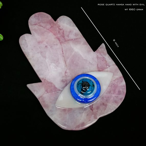 Rose Quartz Hamsa Hand with Evil Eye Wall Hanging