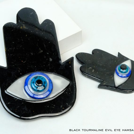 Black Tourmaline Hamsa Hand With Evil Eye Wall Hanging