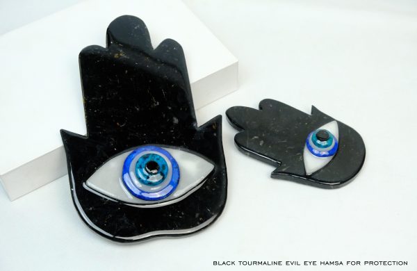 Black Tourmaline Hamsa Hand With Evil Eye Wall Hanging