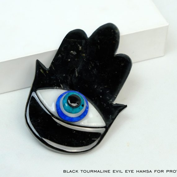 Black Tourmaline Hamsa Hand With Evil Eye Wall Hanging