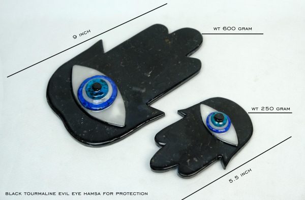 Black Tourmaline Hamsa Hand With Evil Eye Wall Hanging