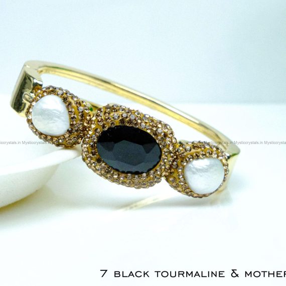 Black Tourmaline with Pearl Adjustable Kada