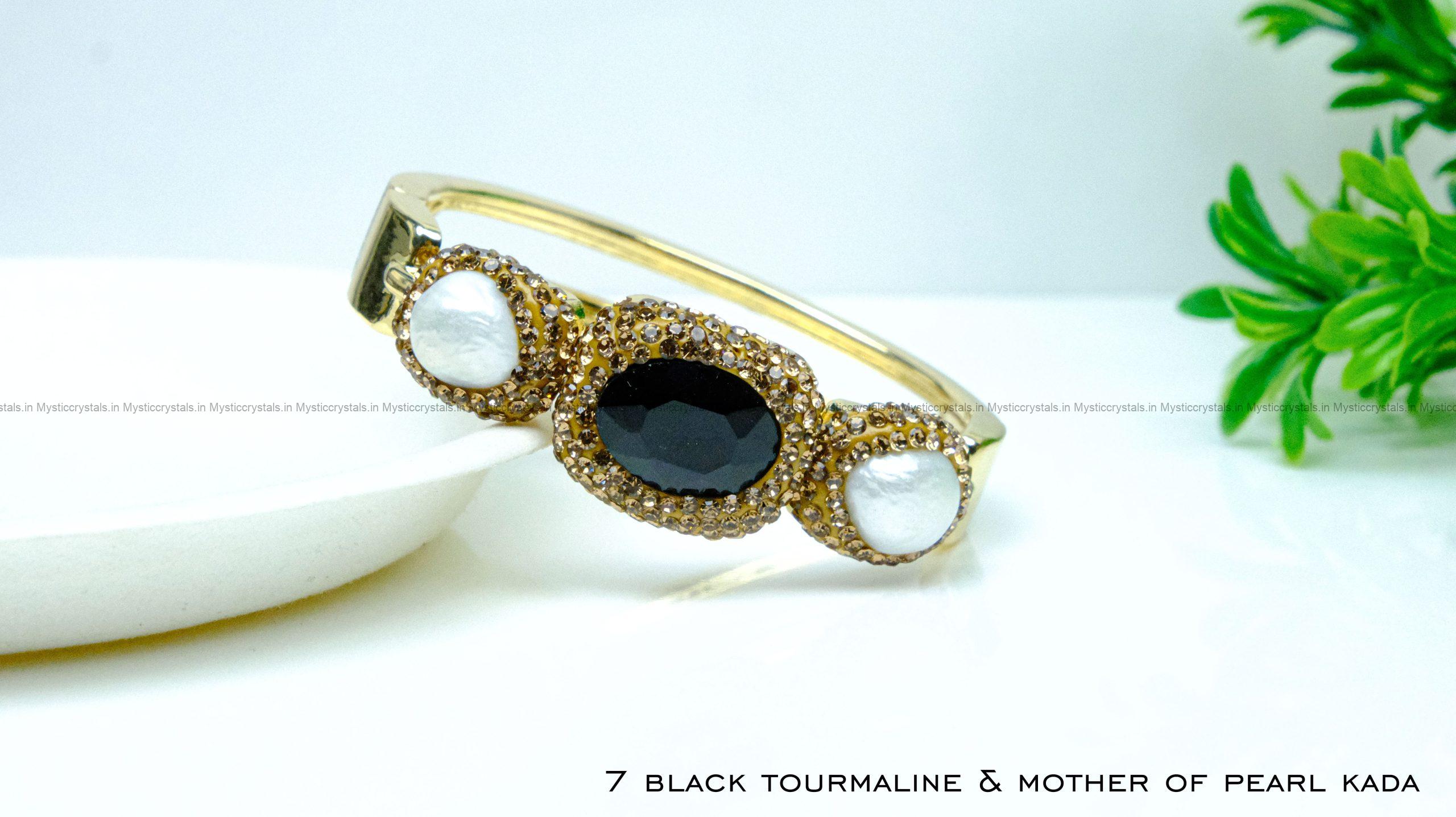 Black Tourmaline with Pearl Adjustable Kada