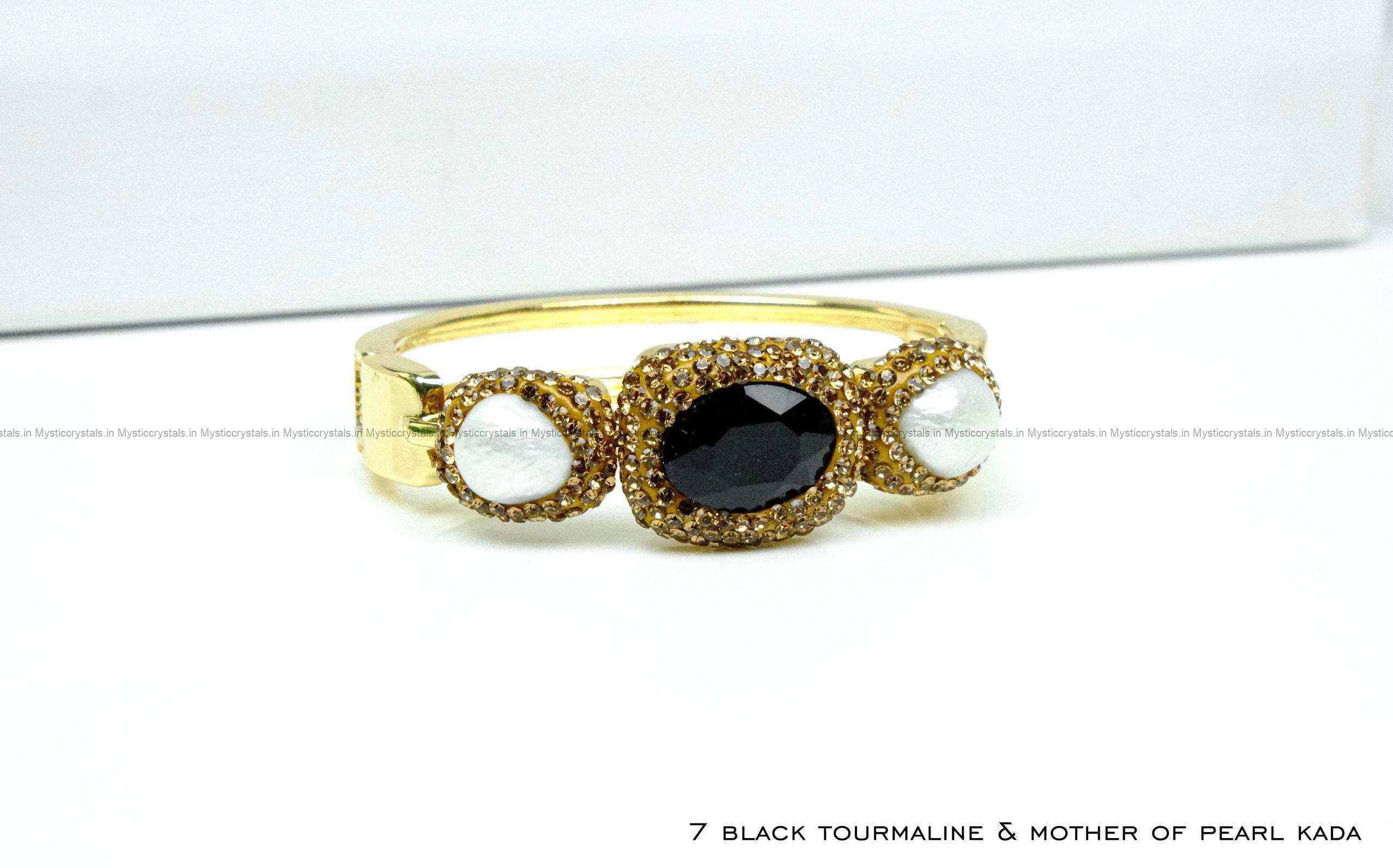Black Tourmaline with Pearl Adjustable Kada