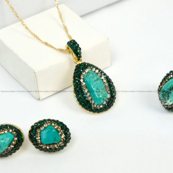 Green Turquoise with Zircon Jewellery Set