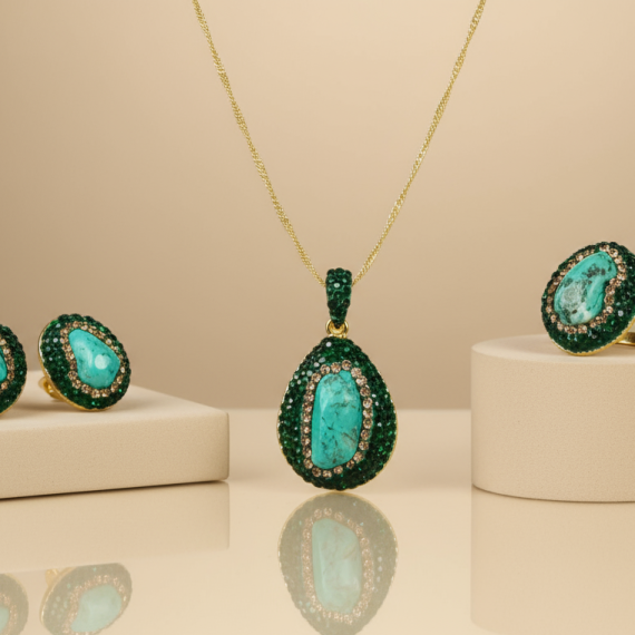 Green Turquoise with Zircon Jewellery Set